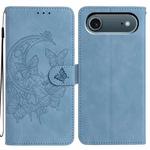 For iPhone 17 Air Moonlit Butterfly Dance Pattern Embossed Leather Phone Case(Blue)