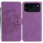 For iPhone 17 Pro Moonlit Butterfly Dance Pattern Embossed Leather Phone Case(Purple)