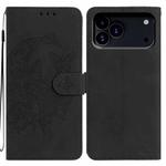 For iPhone 17 Pro Moonlit Butterfly Dance Pattern Embossed Leather Phone Case(Black)