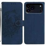 For iPhone 17 Pro Moonlit Butterfly Dance Pattern Embossed Leather Phone Case(Navy Blue)