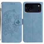 For iPhone 17 Pro Moonlit Butterfly Dance Pattern Embossed Leather Phone Case(Blue)