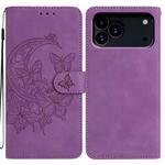 For iPhone 17 Pro Max Moonlit Butterfly Dance Pattern Embossed Leather Phone Case(Purple)