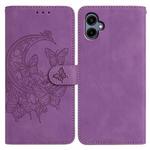 For Samsung Galaxy A07 5G Moonlit Butterfly Dance Pattern Embossed Leather Phone Case(Purple)
