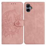 For Samsung Galaxy A07 5G Moonlit Butterfly Dance Pattern Embossed Leather Phone Case(Pink)