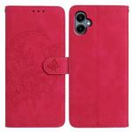 For Samsung Galaxy A07 5G Moonlit Butterfly Dance Pattern Embossed Leather Phone Case(Rose Red)