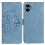 For Samsung Galaxy A07 5G Moonlit Butterfly Dance Pattern Embossed Leather Phone Case(Blue)