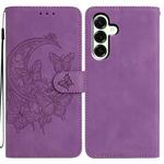 For Samsung Galaxy A17 5G Moonlit Butterfly Dance Pattern Embossed Leather Phone Case(Purple)