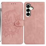 For Samsung Galaxy A17 5G Moonlit Butterfly Dance Pattern Embossed Leather Phone Case(Pink)