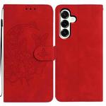 For Samsung Galaxy A17 5G Moonlit Butterfly Dance Pattern Embossed Leather Phone Case(Red)
