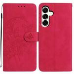For Samsung Galaxy A17 5G Moonlit Butterfly Dance Pattern Embossed Leather Phone Case(Rose Red)