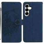 For Samsung Galaxy A17 5G Moonlit Butterfly Dance Pattern Embossed Leather Phone Case(Navy Blue)