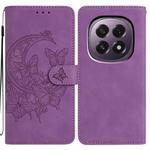 For OPPO A5 5G Global Moonlit Butterfly Dance Pattern Embossed Leather Phone Case(Purple)