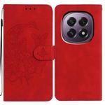 For OPPO A5 5G Global Moonlit Butterfly Dance Pattern Embossed Leather Phone Case(Red)