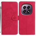 For OPPO A5 5G Global Moonlit Butterfly Dance Pattern Embossed Leather Phone Case(Rose Red)