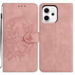 For OPPO Reno14 5G Global Moonlit Butterfly Dance Pattern Embossed Leather Phone Case(Pink)
