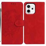 For OPPO Reno14 5G Global Moonlit Butterfly Dance Pattern Embossed Leather Phone Case(Red)
