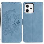 For OPPO Reno14 5G Global Moonlit Butterfly Dance Pattern Embossed Leather Phone Case(Blue)