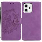 For OPPO Reno14 Pro 5G Global Moonlit Butterfly Dance Pattern Embossed Leather Phone Case(Purple)