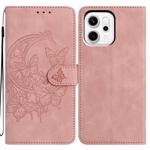 For OPPO Reno14 Pro 5G Global Moonlit Butterfly Dance Pattern Embossed Leather Phone Case(Pink)