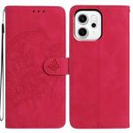 For OPPO Reno14 Pro 5G Global Moonlit Butterfly Dance Pattern Embossed Leather Phone Case(Rose Red)