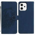 For OPPO Reno14 Pro 5G Global Moonlit Butterfly Dance Pattern Embossed Leather Phone Case(Navy Blue)