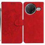 For Xiaomi Poco F7 Pro Moonlit Butterfly Dance Pattern Embossed Leather Phone Case(Red)