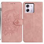 For Xiaomi Poco M7 Pro 5G Moonlit Butterfly Dance Pattern Embossed Leather Phone Case(Pink)