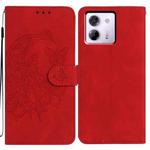 For Xiaomi Poco M7 Pro 5G Moonlit Butterfly Dance Pattern Embossed Leather Phone Case(Red)