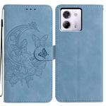For Xiaomi Poco M7 Pro 5G Moonlit Butterfly Dance Pattern Embossed Leather Phone Case(Blue)