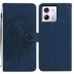 For Xiaomi Poco M7 Pro 5G Moonlit Butterfly Dance Pattern Embossed Leather Phone Case(Navy Blue)