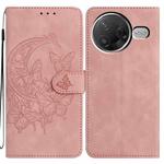 For Redmi K80 / K80 Pro Moonlit Butterfly Dance Pattern Embossed Leather Phone Case(Pink)