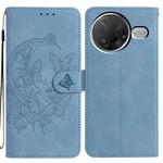 For Redmi K80 / K80 Pro Moonlit Butterfly Dance Pattern Embossed Leather Phone Case(Blue)