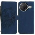 For Redmi K80 / K80 Pro Moonlit Butterfly Dance Pattern Embossed Leather Phone Case(Navy Blue)
