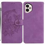 For Honor 400 Global 156.5mm Moonlit Butterfly Dance Pattern Embossed Leather Phone Case(Purple)