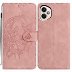 For Honor 400 Global 156.5mm Moonlit Butterfly Dance Pattern Embossed Leather Phone Case(Pink)