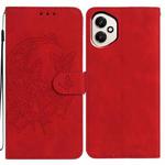 For Honor 400 Global 156.5mm Moonlit Butterfly Dance Pattern Embossed Leather Phone Case(Red)