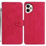 For Honor 400 Global 156.5mm Moonlit Butterfly Dance Pattern Embossed Leather Phone Case(Rose Red)