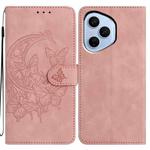 For Honor 400 Pro Global 160.8mm Moonlit Butterfly Dance Pattern Embossed Leather Phone Case(Pink)