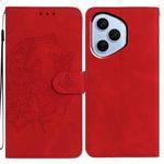 For Honor 400 Pro Global 160.8mm Moonlit Butterfly Dance Pattern Embossed Leather Phone Case(Red)