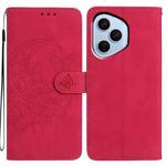 For Honor 400 Pro Global 160.8mm Moonlit Butterfly Dance Pattern Embossed Leather Phone Case(Rose Red)