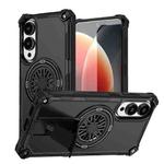For Samsung Galaxy S25 Edge 5G Shockproof Kickstand Metallic Shaft MagSafe Phone Case(Black)