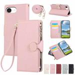 For iPhone 16e Round Buckle Zipper Wallet Leather Phone Case with Crossbody Strap(Pink)