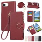 For iPhone 16e Round Buckle Zipper Wallet Leather Phone Case with Crossbody Strap(Red)
