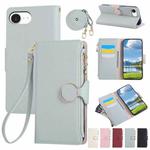 For iPhone 16e Round Buckle Zipper Wallet Leather Phone Case with Crossbody Strap(Sky Blue)