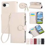 For iPhone 16e Round Buckle Zipper Wallet Leather Phone Case with Crossbody Strap(White)