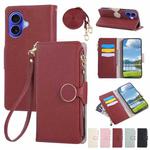For iPhone 16 Plus Round Buckle Zipper Wallet Leather Phone Case with Crossbody Strap(Red)