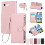 For iPhone 7 / 8 / SE 2022 Round Buckle Zipper Wallet Leather Phone Case with Crossbody Strap(Pink)