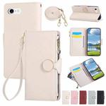 For iPhone 7 / 8 / SE 2022 Round Buckle Zipper Wallet Leather Phone Case with Crossbody Strap(White)