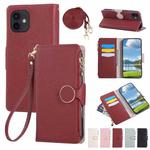 For iPhone 12 / 12 Pro Round Buckle Zipper Wallet Leather Phone Case with Crossbody Strap(Red)