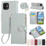 For iPhone 12 / 12 Pro Round Buckle Zipper Wallet Leather Phone Case with Crossbody Strap(Sky Blue)